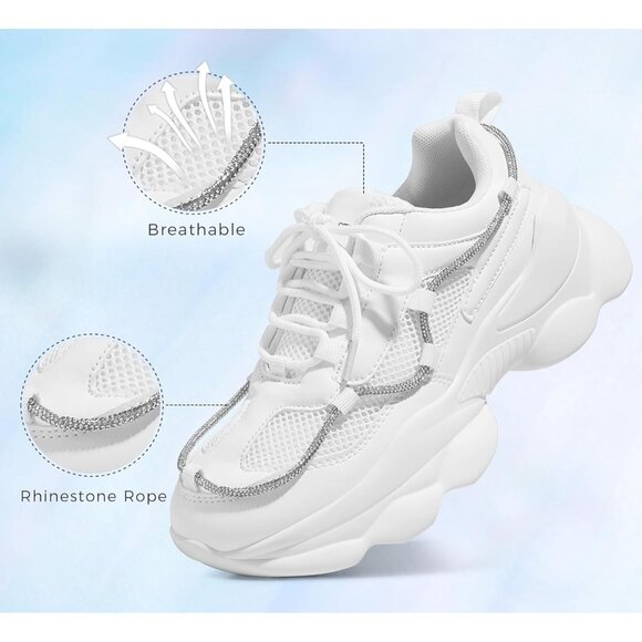 Women's 90s Chunky Sneakers Rope Platform Casual Thick Rave Walking Shoes White - Picture 3 of 9